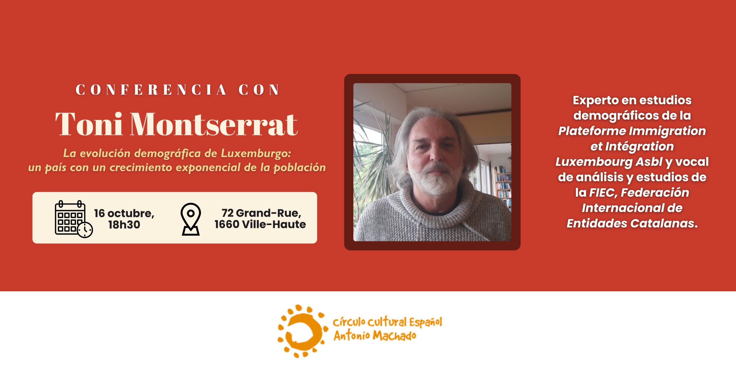 16 de octubre | Conferencia de Toni Montserrat: «La evolución demográfica en Luxemburgo»
